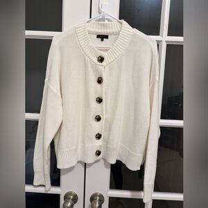Quince Cream Button-Up Cardigan Boxy Tight Knit